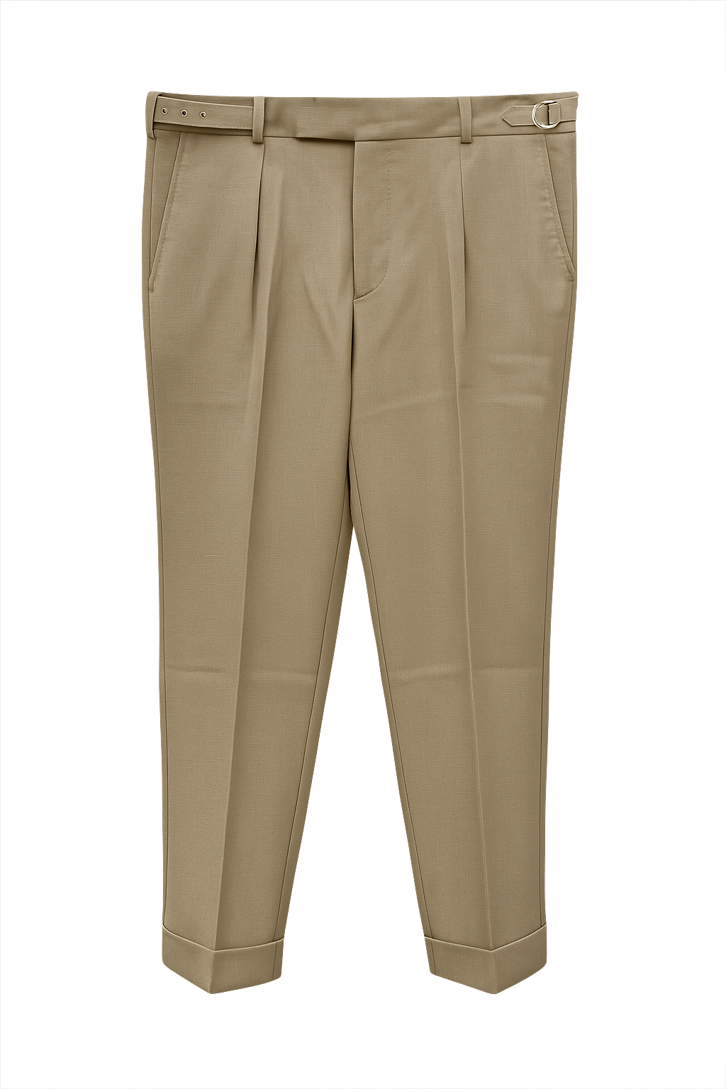 Men's Beige Pleated Tailored Trousers with Side Adjusters