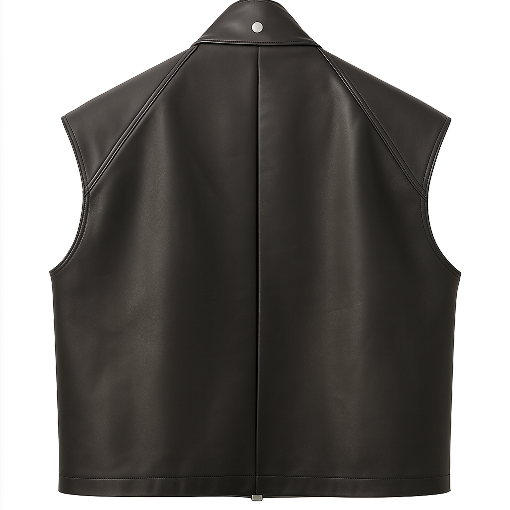 Men’s Black Faux Leather Utility Vest with Oversized Front Pockets