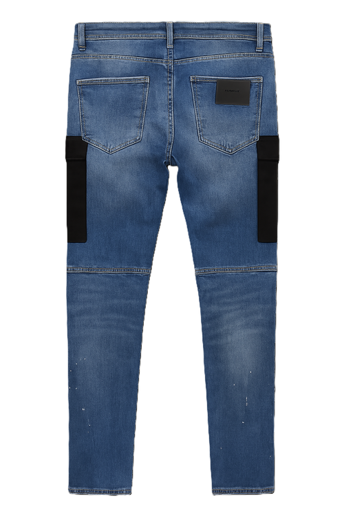 Distressed Blue Patchwork Denim Jeans
